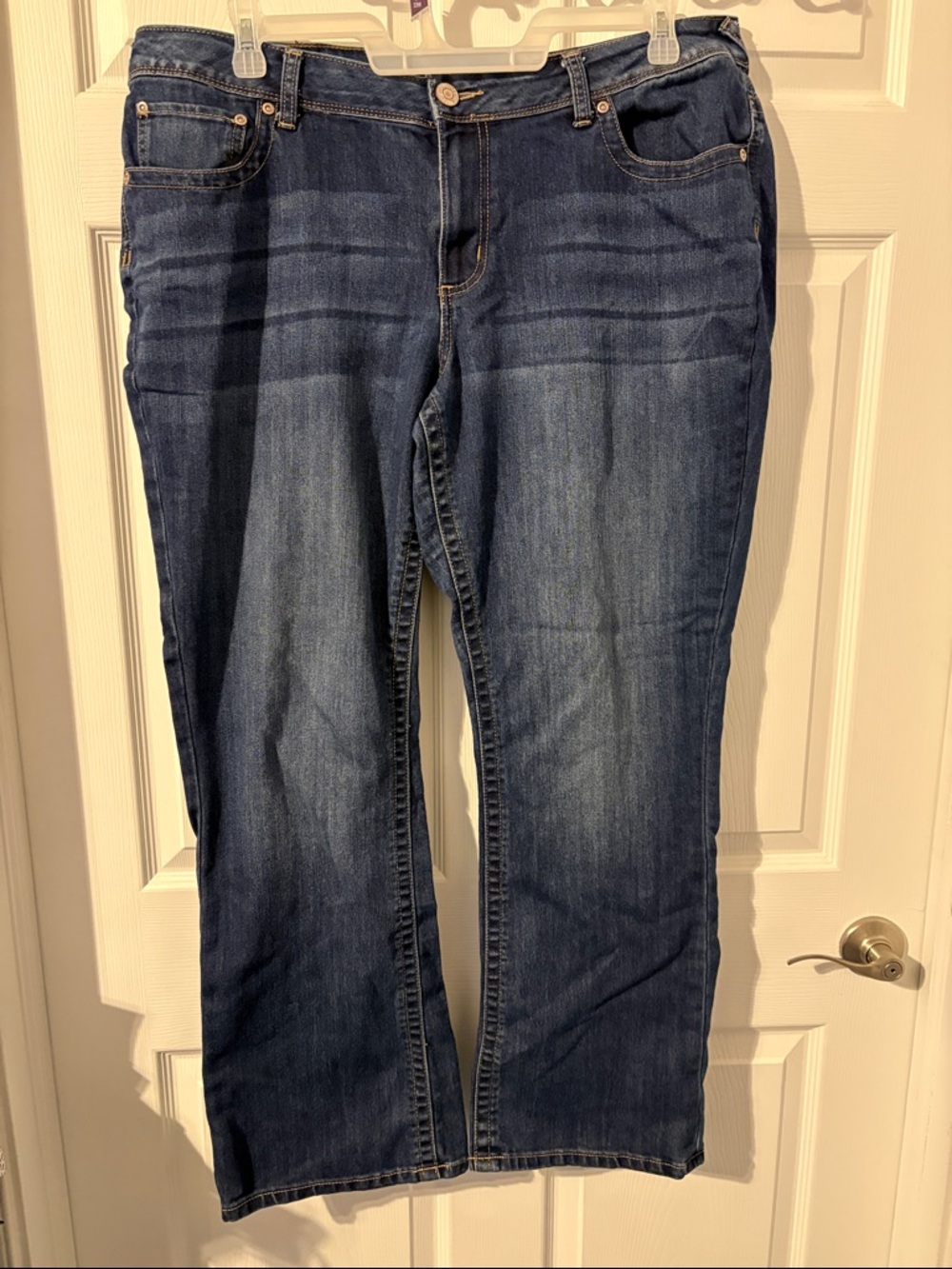 Maurices Dark Blue Boot Cut Jeans with Faded Wash